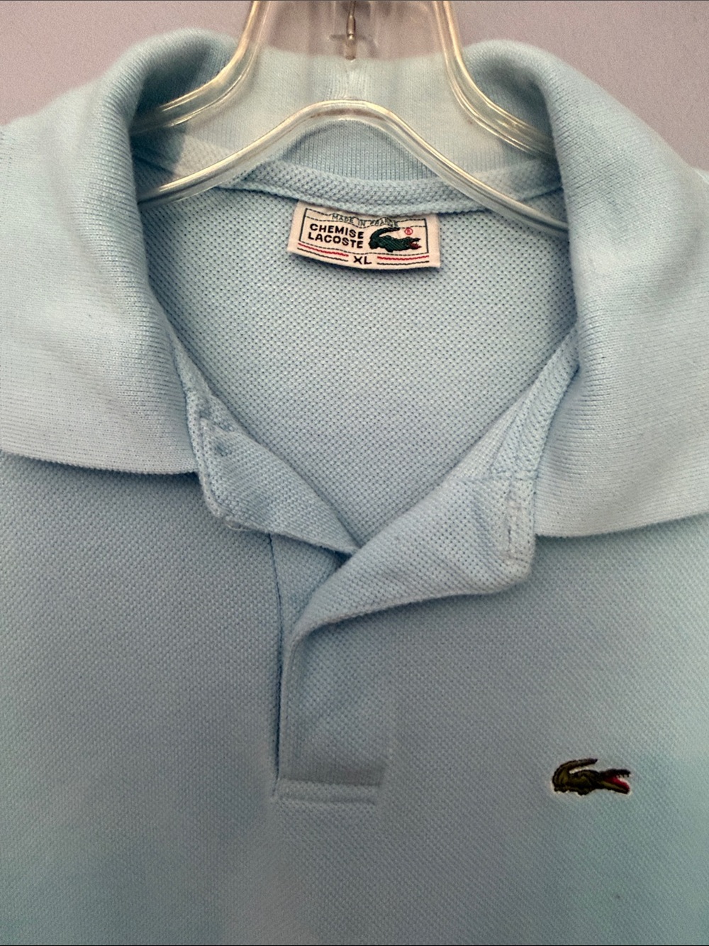 LACOSTE Vintage 90s Pale Blue Piqué Polo Shirt Crocodile Logo XL - Picture 6 of 10